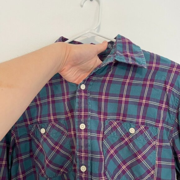 ARIZONA JEAN CO Mens Teal Blue Etc Plaid Lightweight Flannel Button Down Shirt M - Picture 5 of 12